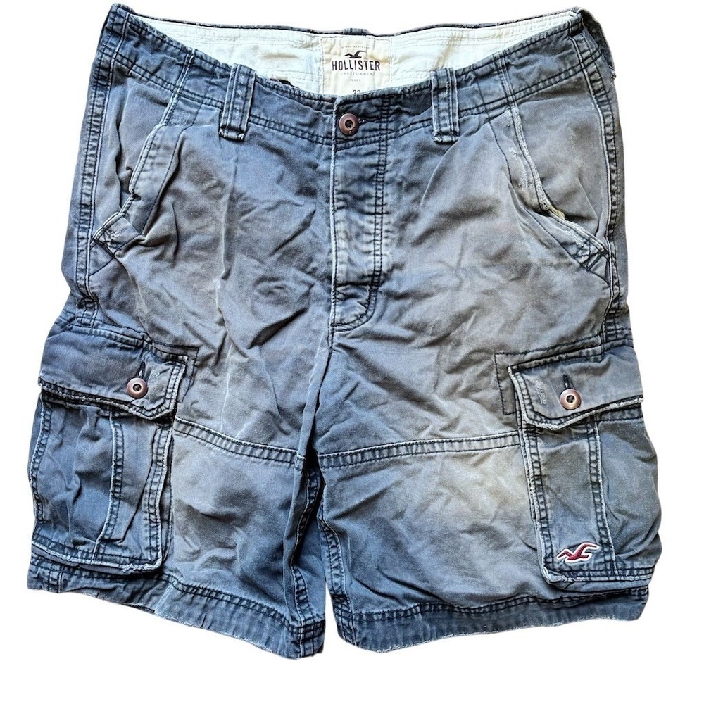 Hollister Men's Cargo Shorts‎ Size 33 Faded Gray Blue Button Fly 6-Pocket